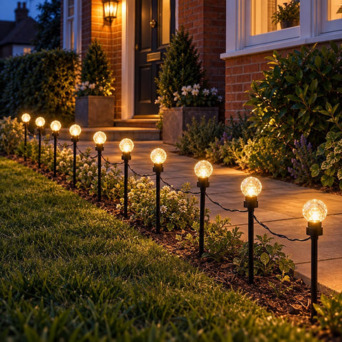 Festive Lights - 10 Colour Changing Diamond Ball Garden Stake Lights - 40 LED, 4.5m Lit Length, 8m Black Lead, 11 Functions, Mains Powered, IP44 Indoor Outdoor Decoration for Lawn, Pathway, Border