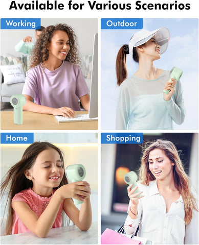 WHATOOK Handheld Turbo Fan, High Speed Cooling, USB Rechargeable Mini Portable Hand Fans with 5 Speeds/Digital Display/Fast charging, Personal Small Stylish Fan for Women Outdoor Beach Vacation