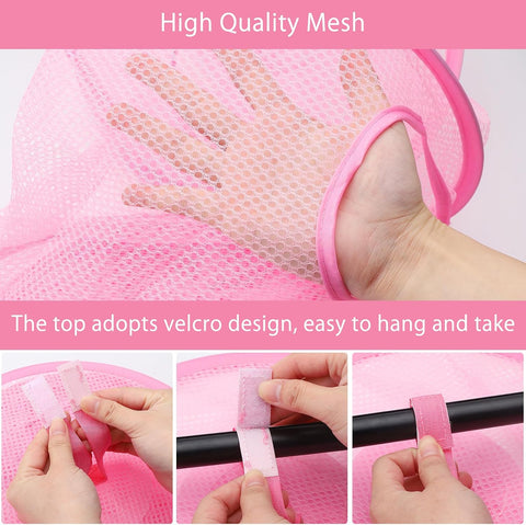 APOMOONS Hanging Mesh Storage Basket, 4-Tier Pink Teddy Toy Organiser – Give Every Cuddly Toy a Cosy Place