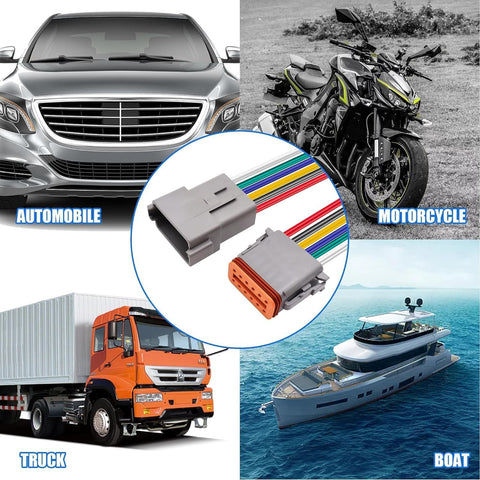 HISports 12-Pin DT Connector Kit, Waterproof DT Electrical Wire Connector 12 Pin Way Sealed Gray Male and Female Auto Waterproof Electrical Wire Connector Plug, for Motorcycle, Scooter, Car, Boats