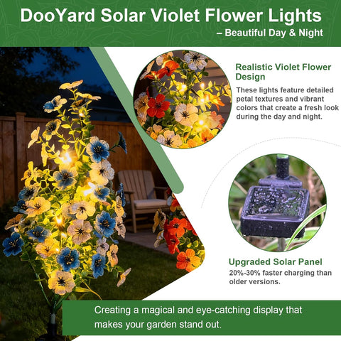 Solar Violet Garden Lights with Glowing Flowers & Stems (2 Pack)