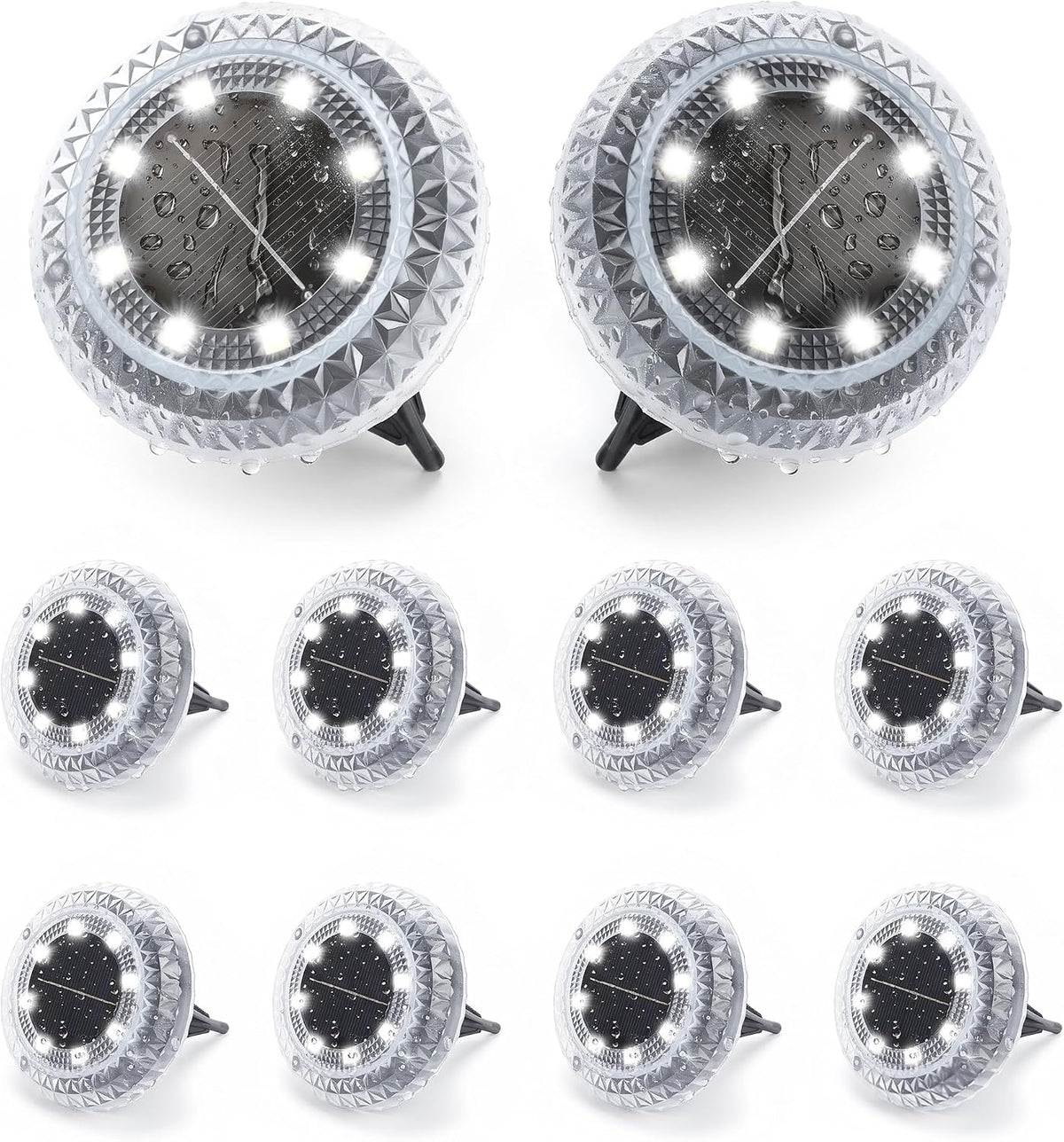 Solar Lights Outdoor Garden - 10 Pack Solar Ground Lights, 8 LED White Solar-Powered Disk Light Outdoor, IP65 Waterproof Landscape Lighting for Garden Pathway Lawn Patio Yard