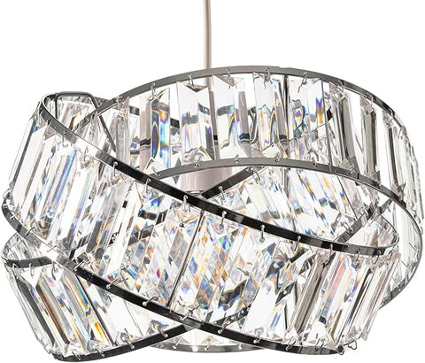 Modern Chrome Light Shade with Clear Acrylic Crystals 29cm - Contemporary Pendant Lampshade