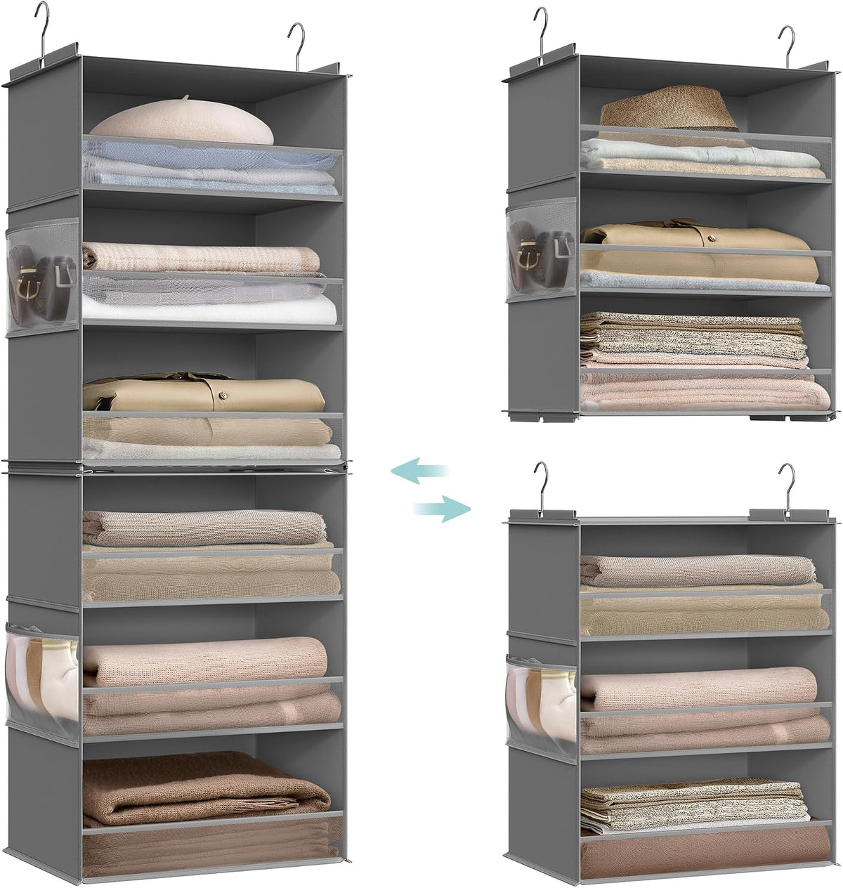 SONGMICS Hanging Wardrobe Organiser, 6-Tier Fabric Storage, Dove Grey