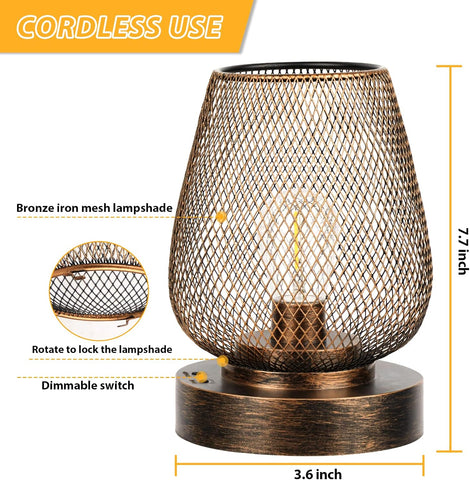 2 Pack Rechargeable Cordless Table Lamp Battery Operated Metal Bronze