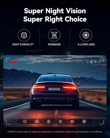 REDTIGER F7NP 4K Dual Dash Cam Front and Rear with STARVIS 2 Sensor, Wi-Fi 6 5.8 GHz App Control, Built-in GPS, 24-Hour Parking Mode, 170° Wide Angle, Free 128GB Card Included