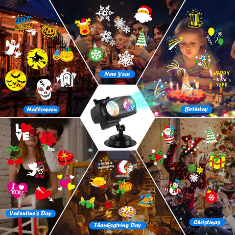 HAKUTA Halloween & Christmas Projector Lights – 2-in-1 RGBW LED Ocean Wave & HD Pattern Projector with 10 Slides, Remote Control, Timer & IP44 Outdoor Lighting