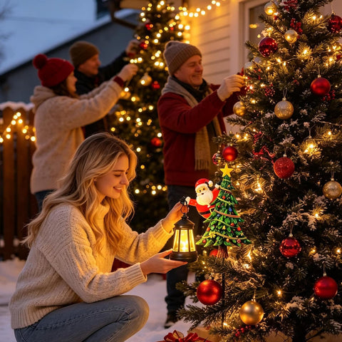 Solar Christmas Stake Lights Tree Santa Lantern Walkway Lighting
