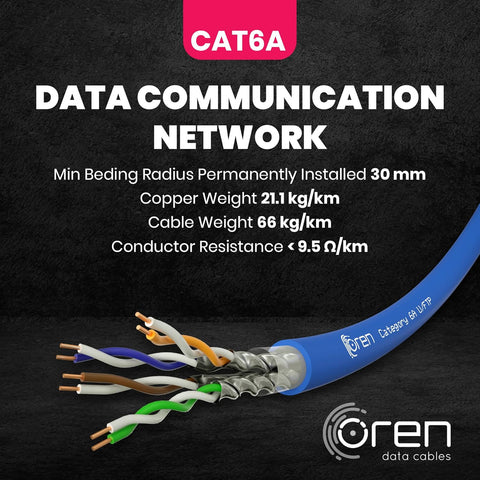 100m CAT6A Ethernet Cable Blue – 23 AWG Pure Copper U/FTP LAN Network Cable 500MHz 10Gbps High Speed Internet Cable for Router, Gaming, Office & Industrial Networking