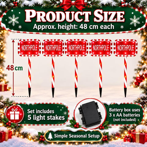 ADEPTNA 5 Piece Candy Cane Christmas Pathway Lights 60 Warm 6 Hour Timer