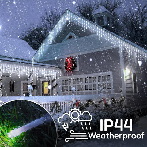 Magic Toy Shop 200 LED Icicle Lights – 4.4m Battery Powered Christmas Lights for Indoor & Outdoor Décor, 8 Modes, Timer & Water Resistant White Lighting - TURN QUIET CORNERS INTO A LITTLE CHRISTMAS MAGIC