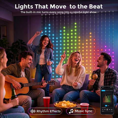 2m x 2m Smart Curtain Fairy Lights 400 RGB LEDs with App & Remote – IP65 Waterproof Indoor & Outdoor String Lights for Bedrooms, Christmas, Weddings & Parties - Turn Any Wall Into a Glow-Up