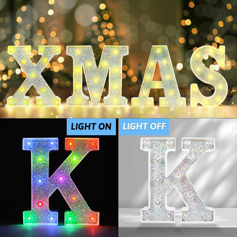 K Style Color Changing LED Letter Light, Glitter Marquee Lamp with 18 Colors, Remote Controlled, Battery Powered Decorative Letter Light for Party, Wedding, Birthday and Home Decor