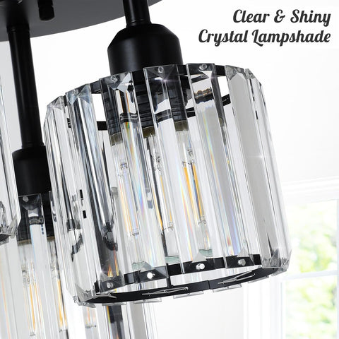 3-Light Modern Crystal Chandeliers Black Semi Flush