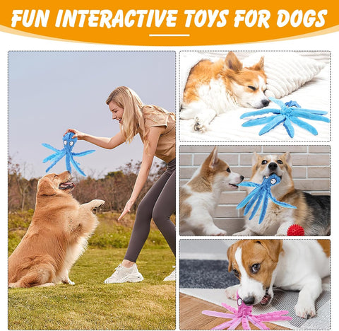 Octopus Squeaky Dog Toy Set with Crinkle Paper