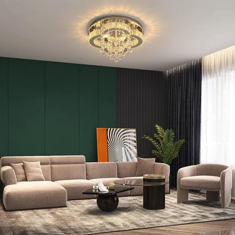 Crystal LED Chandelier Ceiling Light Flush Mount Fixture 15.75 Inch