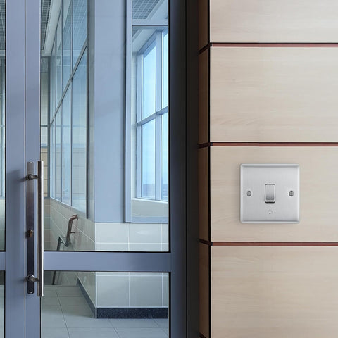 BG Electrical Single Retractive Bell Push Switch, Raised and Slim Profile, Round Edges, 1 Way, Nexus Metal, 10A, NBS14 (Pack of 2)