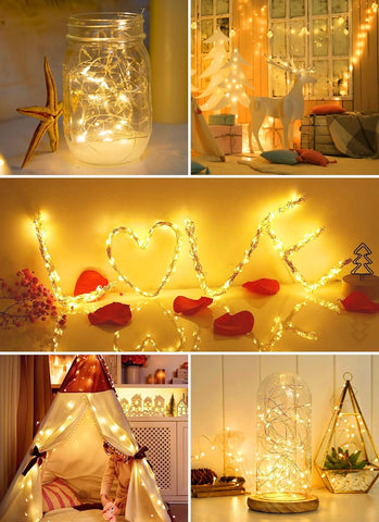 Battery-operated fairy lights in wine bottles
