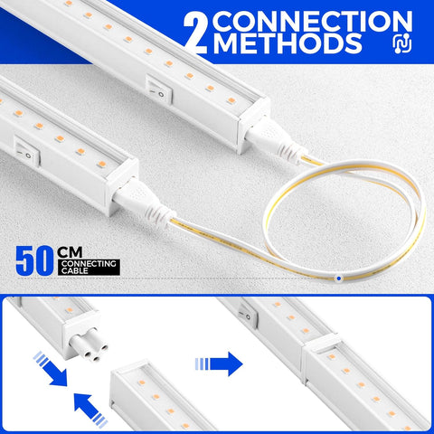 LED strip lights with connection methods and 50cm cable on a gray background