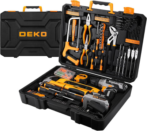 Cordless Drill Tool Kit Set: DEKO 20V Power Drill Tool Box with Battery Electric Drill Driver for Men Home Hand Repair Basic Toolbox Tools Sets Drills Case,186 Pieces