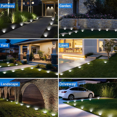 Peasur - Solar Ground Lights Outdoor, 16 Pack Solar Powered Flat Disk Lights, IP68 Waterproof, Anti-Rust, Landscape Lighting for Pathway, Garden