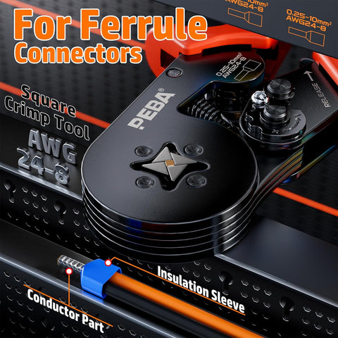 Ferrule Crimping Tool Kit, Square Pliers 0.25-10 mm², 24 Sizes Ferrules & Wire Stripper for Electrical Wiring/DIY Terminals | Self-Adjusting Ratchet Crimper - Copper Ferrule Kit