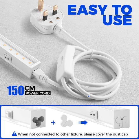 White power cord with connectors on a gray background, labeled 'Easy to Use' and '150 CM Power Cord'.