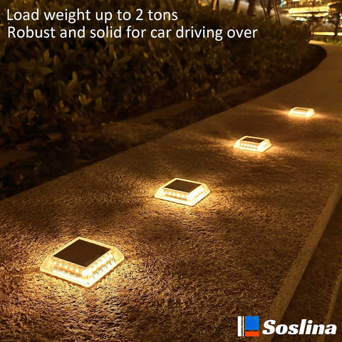 Solar Decking Lights, Solar Ground Lights Outdoor Garden, Solar Powered Step Lights Waterproof, Solar Lights for Garden Sidewalk Runway Fence Patio Pathway Driveway Dock, Warm White, 4 Pack