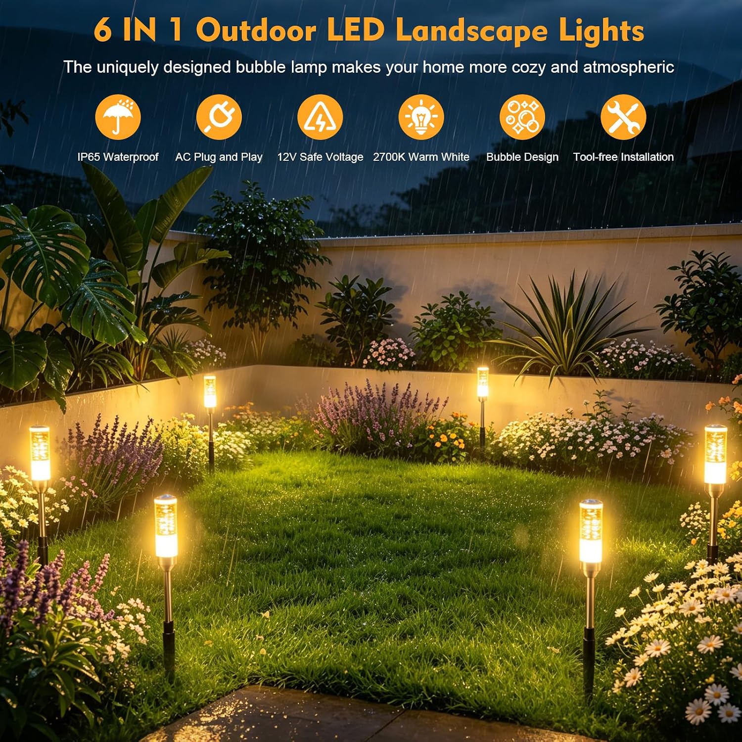 Mains Powered Garden Path Lights, 6 Pack Extendable to 24 Lights