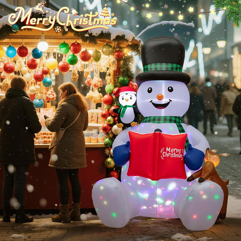 7 FT Large Inflatable Snowman with Rotating LED Lights – Outdoor Xmas Decoration