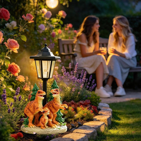 Solar Dinosaur Statue, Waterproof Resin Garden Sculpture, Outdoor Light 1pc