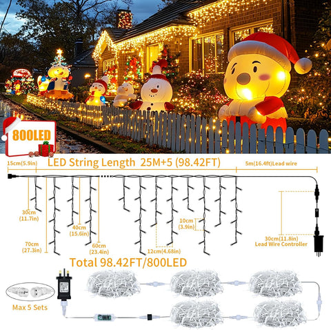 Outdoor Christmas Icicle Lights Mains Powered – 25M + 5M, 800 Warm White LED Waterproof Icicle Fairy Lights with Remote, 8 Modes, Dimmable & Timer - Turn Dark Winter Evenings Into a Cosy Christmas Glow