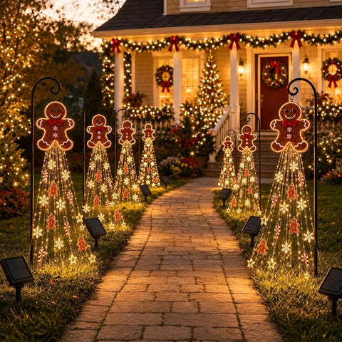 Christmas Solar Stake Lights, Gingerbread Pathway Lighting, Outdoor Yard