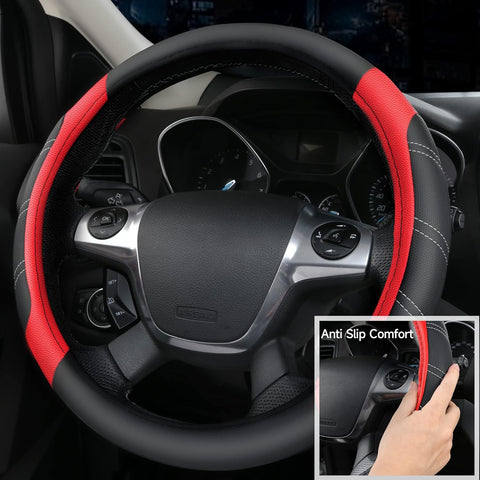 Leather Steering Wheel Cover and Car Floor Mats Set