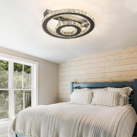 Crystal Ceiling Light – Modern LED Chandelier Flush Mount, K9 Glass Pendant, 15W, 3 Color Modes for Bedroom, Living Room, Kitchen