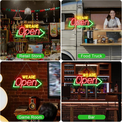 LED Neon "We Are Open" Sign for Business 16"x7.8" – Ultra Bright Electric Neon Light, USB Powered for Shops, Bars, Hotels, Decor