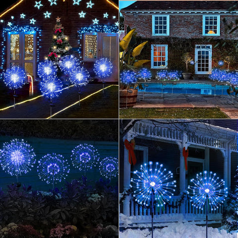 2 Pack Solar Firework Lights, 300 LEDs With 8 Modes, Waterproof Copper Wire Pathway Decorative Lights for Garden Tree Landscape Outdoor