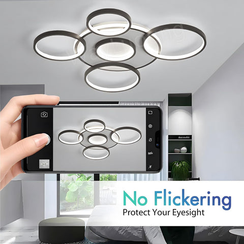 86W LED ceiling light 6-ring black fixture

