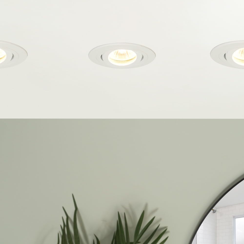 Circular IP65 Recessed Downlights, Matte White | Pack of 2, Bathroom, Tiltable, GU10