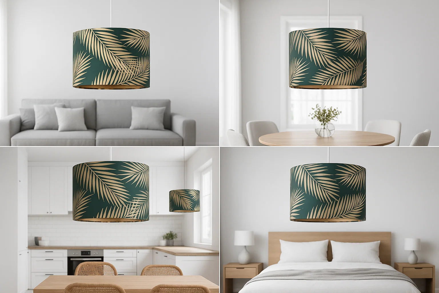 Dark Green and Gold Pendant Shade – 25 Cm – Table or Ceiling