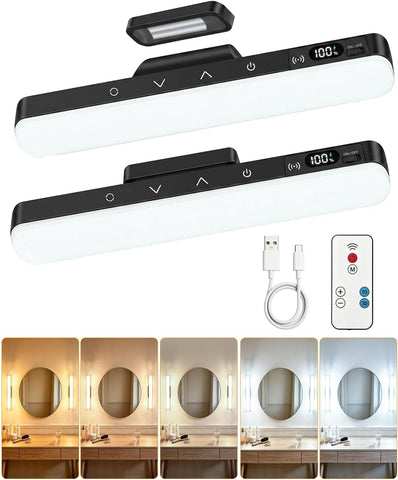Rechargeable Makeup Light Magnetic Mirror Lights Stick on 2 Pack | Vanity Lights with Remote & Touch, Dimmable & 5 Color Temperatures, Portable Make up Light for Bathroom Closet Dressing Table