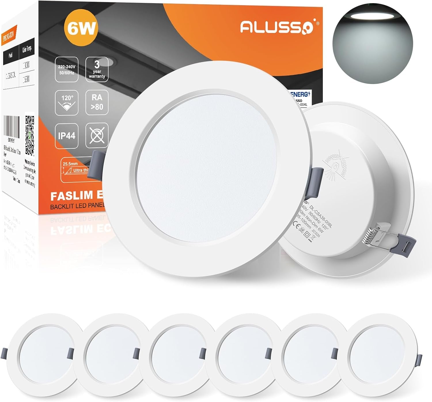 LED Downlights for Ceiling 9W Ultra Slim LED Recessed Ceiling Spot Lights 6500K Cool White IP44 Waterproof Spotlights Ceiling Lights for Bathroom Kitchen Living Room, 6 Pack