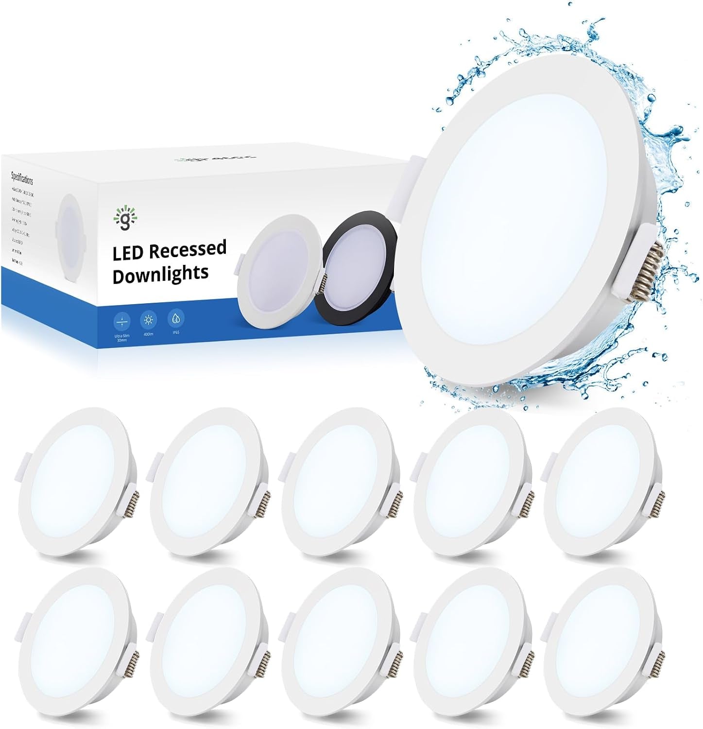 IP65 LED Downlights Ceiling, Black Spotlights 5W 4000K, 10 Pack | Bathroom Downlights, Neutral White 400LM, 68-80Mm Cut Out, 35Mm Ultra-Slim, LED Spot Lights for Kitchen Bedroom Living Room