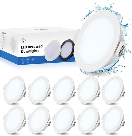 IP65 LED Downlights Ceiling, Black Spotlights 5W 4000K, 10 Pack | Bathroom Downlights, Neutral White 400LM, 68-80Mm Cut Out, 35Mm Ultra-Slim, LED Spot Lights for Kitchen Bedroom Living Room