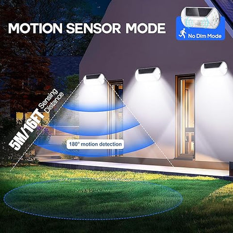Four solar security lights side-by-side for garden wall setup

