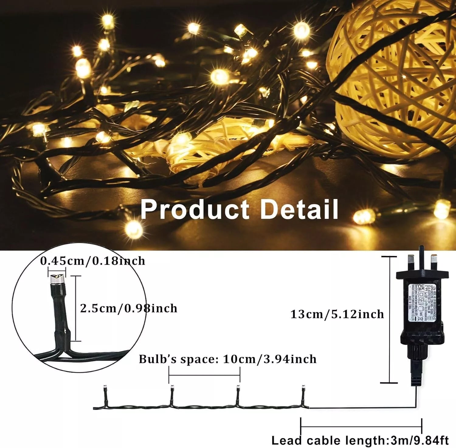 LED fairy lights wound around a staircase banister

