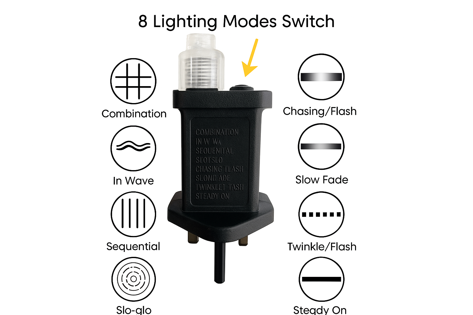 8 Lighting Modes Switch with labeled icons on a white background
