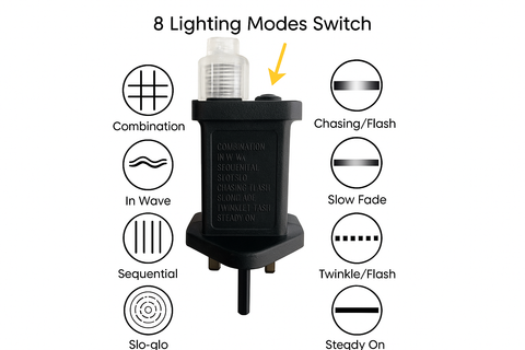 8 Lighting Modes Switch with labeled icons on a white background
