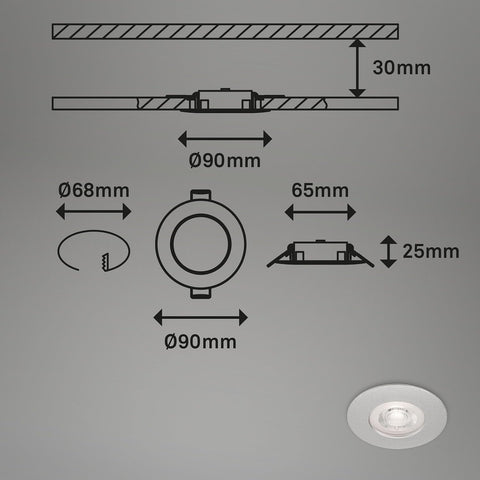 - Set of 4 Recessed Ceiling Lights, Dimmable, Ultra-Flat LED Recessed Lights, Bathroom Recessed Spotlight, Bathroom Recessed Spot IP44, Matt Chrome, 90X25Mm (Dxh)