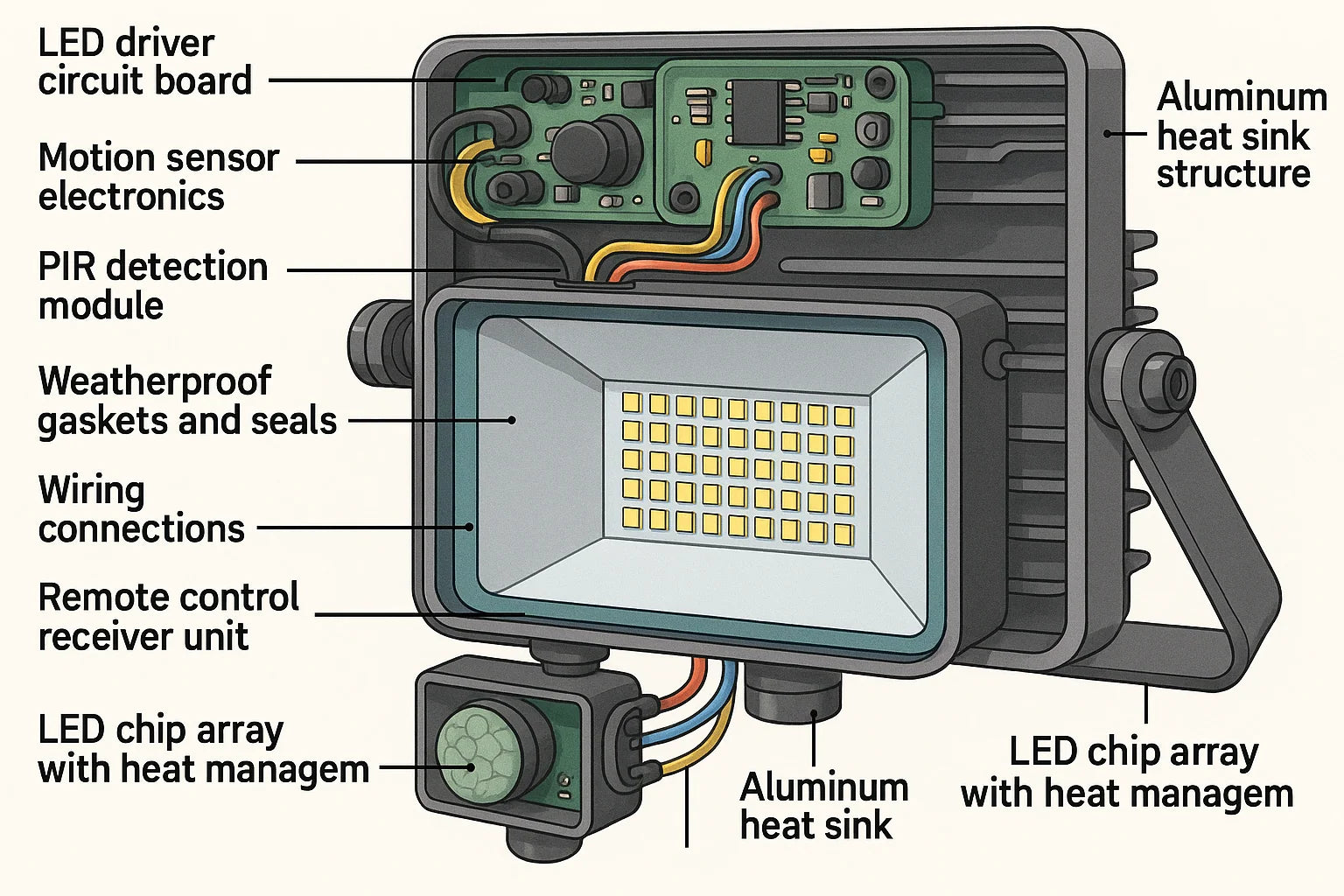 30W LED PIR Floodlight with Remote Control – 6500K Cold White
